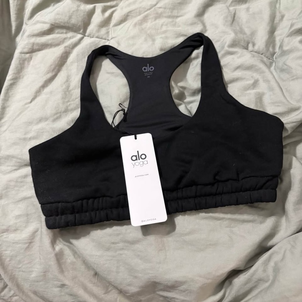 ALO Yoga Black Scoop Neck Sweatshirt Bra